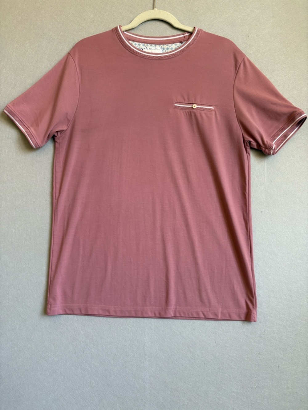 Denim & Flower Men's Crew Neck Short-Sleeve Shirt in Dusty Rose sz L prep golf